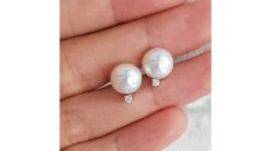 Boucles Oreilles Perles Et Puces Diamants. Or Blanc -Maria || Simplicity Soldes 01 124