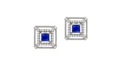 Boucle D Oreille Carré De Lumière - Or Blanc, Saphir, Diamant