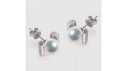 Boucles Oreilles Modernes Forme Rail. Or Blanc, Diamants Et Perles Akoya -Maria || Simplicity Soldes 02 w 4