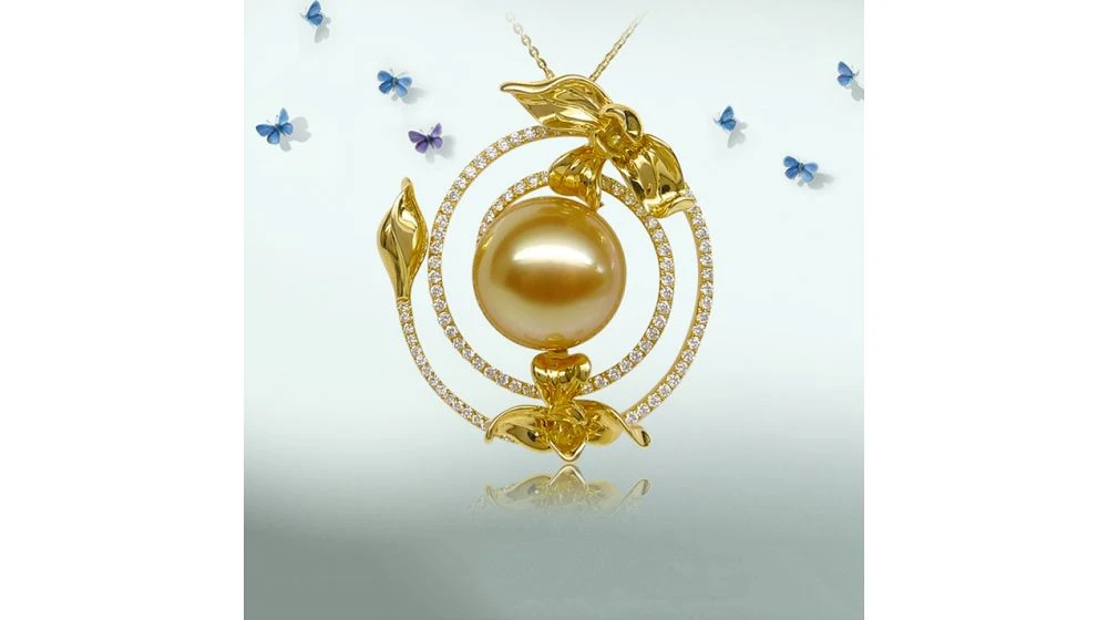 Pendentif Orchidée Sauvage - Perle Dorée Des Mers Du Sud 3 Pendentif Orchidée Sauvage - Perle Dorée Des Mers Du Sud – Image 3