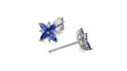 Boucle Oreille Fleur Saphir Bleu, Diamant, Or Blanc - Véronique Des Ruisseaux -Maria || Simplicity Soldes 02 184