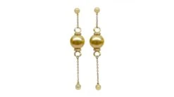 Pendants D'oreilles. Chainettes Or Jaune, Perles D'Australie Dorée Et Diamants