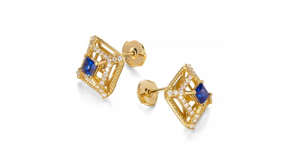 Boucle D Oreille Carré De Lumière - Or Jaune, Saphir, Diamant 3 Boucle D Oreille Carré De Lumière - Or Jaune, Saphir, Diamant – Image 3
