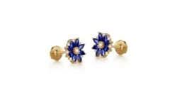 Boucle Oreille Blue Mist, Fleur De Brume Bleue - Saphir, Diamant, Or Jaune -Maria || Simplicity Soldes 03 128