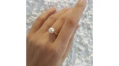 Bague Or Jaune - Perle Akoya Blanche Japon - Diamants Sertis Rails -Maria || Simplicity Soldes 03 41 3