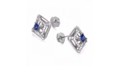 Boucle D Oreille Carré De Lumière - Or Blanc, Saphir, Diamant -Maria || Simplicity Soldes 03 64 1