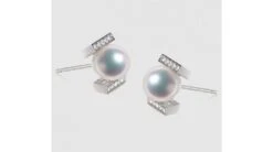 Boucles Oreilles Modernes Forme Rail. Or Blanc, Diamants Et Perles Akoya -Maria || Simplicity Soldes 04 w 5