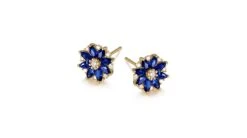 Boucle Oreille Blue Mist, Fleur De Brume Bleue - Saphir, Diamant, Or Jaune
