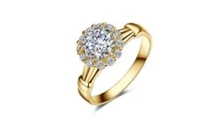 Bague De Fiancailles Hortensia - Solitaire Accompagné, Or Jaune, Diamants