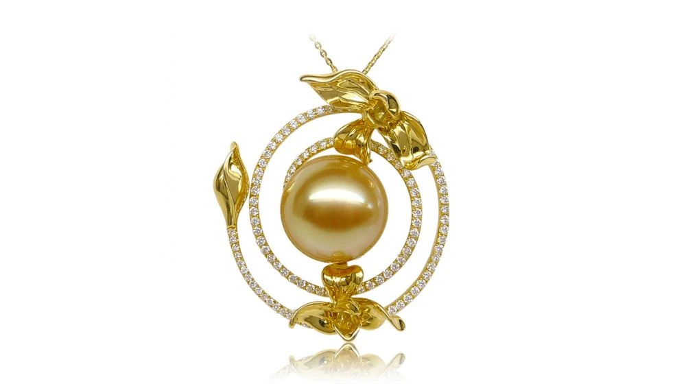 Pendentif Orchidée Sauvage - Perle Dorée Des Mers Du Sud 1 Pendentif Orchidée Sauvage - Perle Dorée Des Mers Du Sud