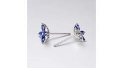 Boucle Oreille Fleur Saphir Bleu, Diamant, Or Blanc - Véronique Des Ruisseaux -Maria || Simplicity Soldes 07 56