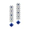 Boucle D Oreille Saphir Bleu, Diamant - Or Blanc