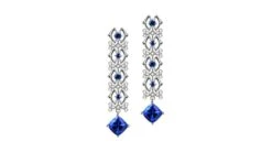 Boucle D Oreille Saphir Bleu, Diamant - Or Blanc