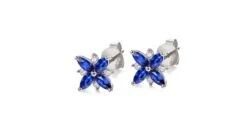 Boucle Oreille Fleur Saphir Bleu, Diamant, Or Blanc - Véronique Des Ruisseaux -Maria || Simplicity Soldes 08 42