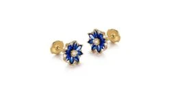 Boucle Oreille Blue Mist, Fleur De Brume Bleue - Saphir, Diamant, Or Jaune -Maria || Simplicity Soldes 08 48