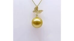 Pendentif Papillon Or Jaune. Perle D'Australie Dorée. Diamants -Maria || Simplicity Soldes 09 9