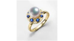 Bague Mikadzuki, Croissant De Lune I Perle Akoya, Saphir, Diamant