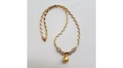 Collier Maille Coeur - Or Jaune, Diamants - Perle Australie Dorée