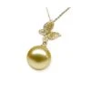 Pendentif Papillon Or Jaune. Perle D'Australie Dorée. Diamants