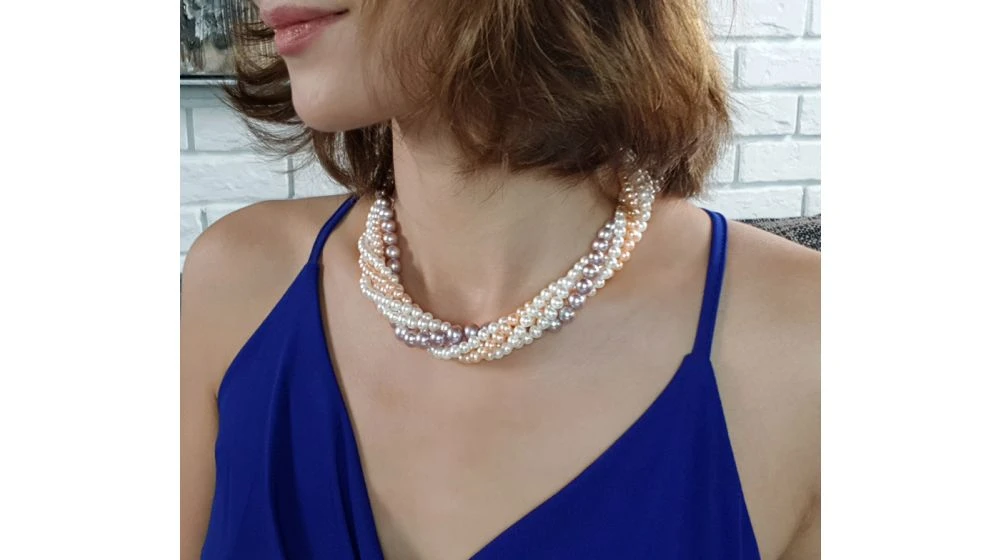 Collier Arlequin I 6 Rangs De Perles Multicolores 5/8mm AAA 2 Collier Arlequin I 6 Rangs De Perles Multicolores 5/8mm AAA – Image 2