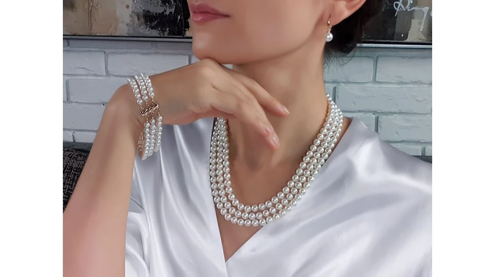 Bracelet 3 Rangs De Perles Mariage. Triple Rangée. 5/5.5mm 5 Bracelet 3 Rangs De Perles Mariage. Triple Rangée. 5/5.5mm – Image 5