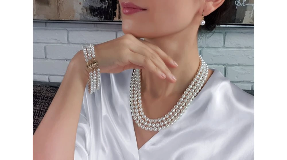 Collier 3 Rangs - Collier Triple Fil Perles Blanches - 7/7.5mm - AAA 6 Collier 3 Rangs - Collier Triple Fil Perles Blanches - 7/7.5mm - AAA – Image 6