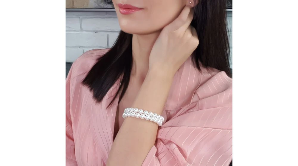 Bracelet Femme 2 Rangs - Perles Culture Eau Douce Blanches - 8/8.5mm 3 Bracelet Femme 2 Rangs - Perles Culture Eau Douce Blanches - 8/8.5mm – Image 3