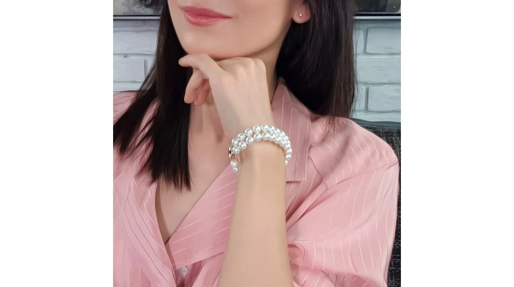 Bracelet Femme 2 Rangs - Perles Culture Eau Douce Blanches - 8/8.5mm 4 Bracelet Femme 2 Rangs - Perles Culture Eau Douce Blanches - 8/8.5mm – Image 4