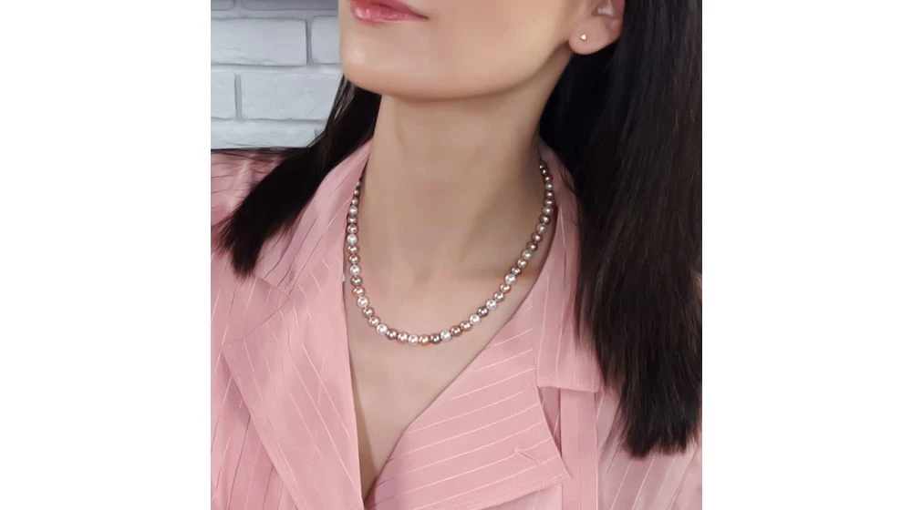 Collier De Perles Multicolores - Collier Perles Eau Douce - 6.5/7mm 2 Collier De Perles Multicolores - Collier Perles Eau Douce - 6.5/7mm – Image 2