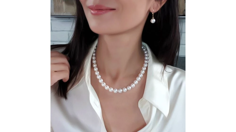 Collier Grosse Perle - Collier Mariage Perle Blanche - 9.5/10.5mm 2 Collier Grosse Perle - Collier Mariage Perle Blanche - 9.5/10.5mm – Image 2