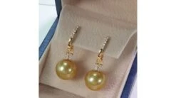 Boucles D'oreilles Dormeuses Diamantées - Perles D'Australie, Or Jaune