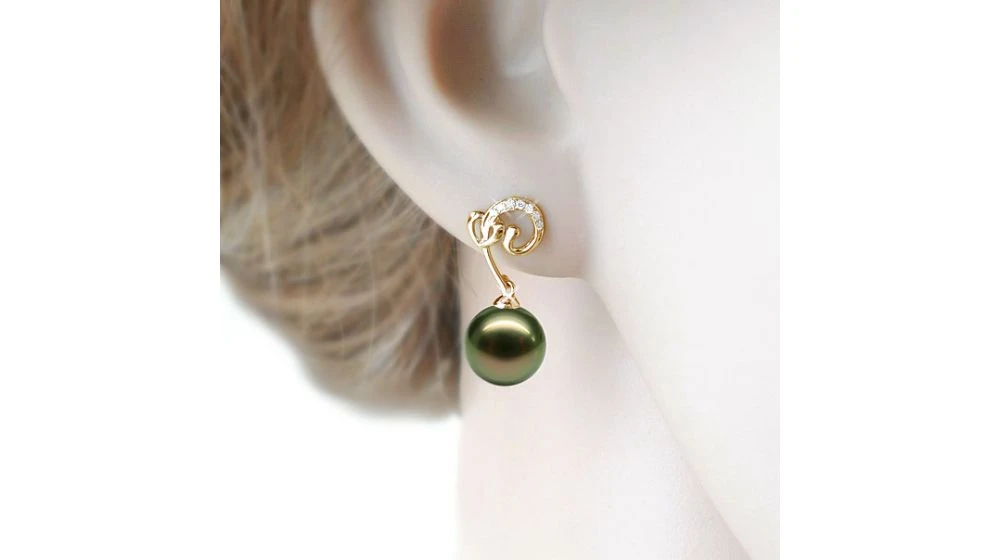 Boucles Oreilles Coeur - Pendants Or Jaune - Perles De Tahiti - Diamants 2 Boucles Oreilles Coeur - Pendants Or Jaune - Perles De Tahiti - Diamants – Image 2