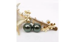 Boucles Oreilles Fleurs - Pendants Perles Tahiti Bleus Vertes - Or Jaune