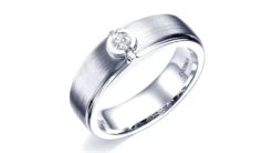 Bague Homme Or Blanc. Diamant Solitaire. Or 750/1000 Brossé Et Poli | Lorenzo