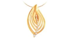 Pendentif Feuille D'or Jaune 18 Carats - Nervure En Diamants