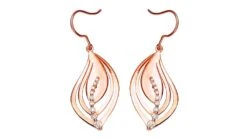 Boucles D'oreilles En Forme De Feuilles - Crochets Or Rose, Diamants