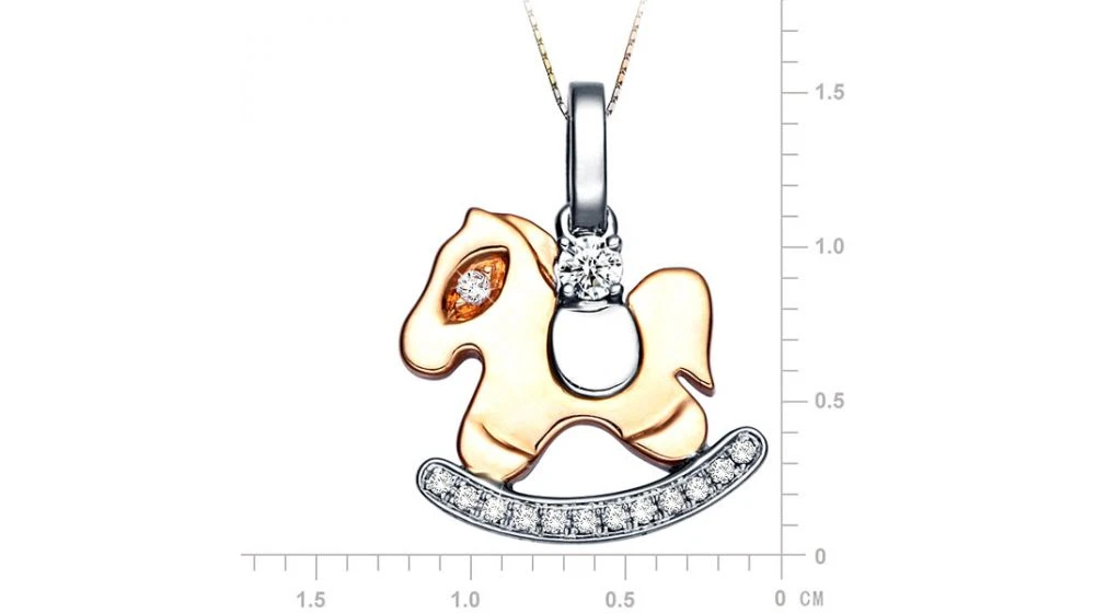 Pendentif Cheval à Bascule 2 Ors Jaune Et Blanc - 14 Diamants 0.09ct 2 Pendentif Cheval à Bascule 2 Ors Jaune Et Blanc - 14 Diamants 0.09ct – Image 2