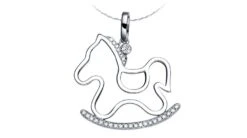 Pendentif Or Blanc Diamants Du Cheval à Bascule - Création Espiègle