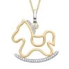 Pendentif Cheval à Bascule. Or Jaune Et Blanc. Diamants