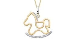 Pendentif Cheval à Bascule. Or Jaune Et Blanc. Diamants