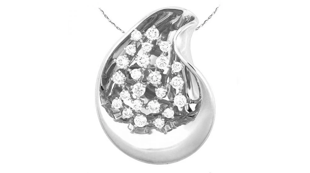 Pendentif Or Blanc Style Moderne - Diamants Fixés En Suspension 1 Pendentif Or Blanc Style Moderne - Diamants Fixés En Suspension