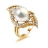 Bague Végétale Or Jaune - Perle Eau Douce Blanche De Culture, Diamants
