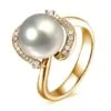 Bague Voluptueuse Or Jaune Et Perle De Culture Blanche - Diamant Pavé