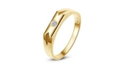 Bague Alliance Homme. Solitaire Moderne En Or Jaune. Diamant