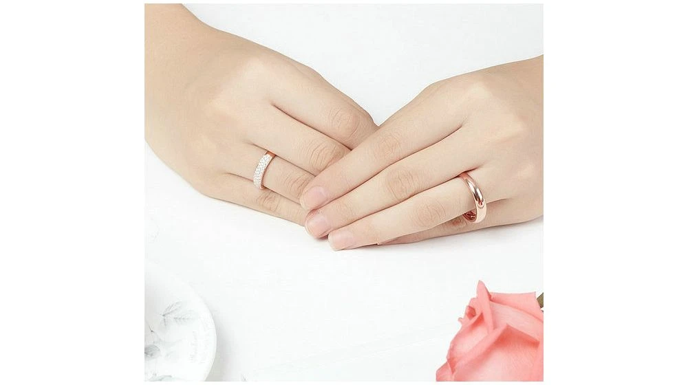 Alliances Duo Bombées Or Rose 18 Carats. Sertissage Diamants 2 Alliances Duo Bombées Or Rose 18 Carats. Sertissage Diamants – Image 2