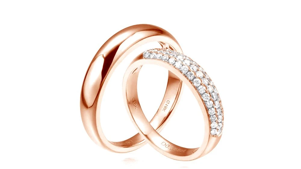 Alliances Duo Bombées Or Rose 18 Carats. Sertissage Diamants 1 Alliances Duo Bombées Or Rose 18 Carats. Sertissage Diamants