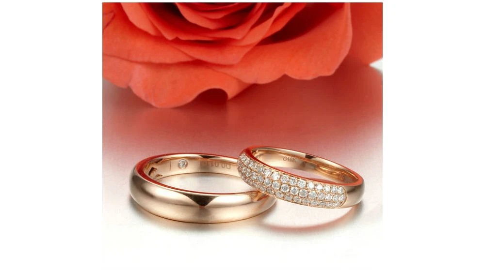 Alliances Duo Bombées Or Rose 18 Carats. Sertissage Diamants 3 Alliances Duo Bombées Or Rose 18 Carats. Sertissage Diamants – Image 3