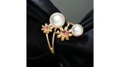 Bague Or Jaune Toi Et Moi Perles Akoya. Fleurs, Saphirs Roses -Maria || Simplicity Soldes bak017 r 4 1
