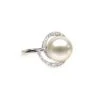 Bague Perle D'eau Douce Blanche - Encerclement D'or Blanc Et Diamants