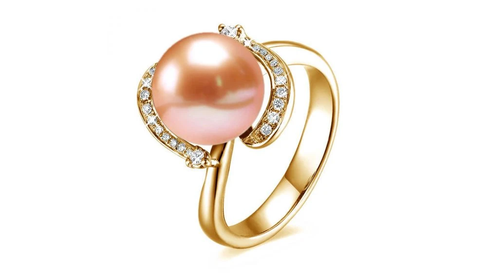 Bague Voluptueuse Or Jaune Et Perle De Culture Blanche - Diamant Pavé 4 Bague Voluptueuse Or Jaune Et Perle De Culture Blanche - Diamant Pavé – Image 4